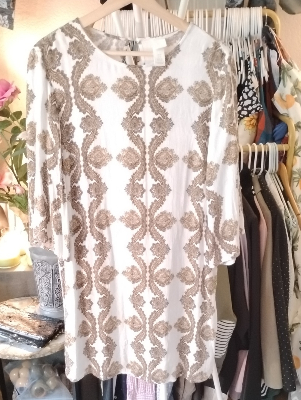 H&M Cream Shift Dress with Brown Baroque Print - Picture 4 of 7